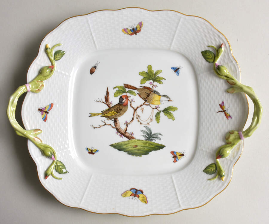 Rothschild Bird (RO) 11" Square Handled Cake Plate by Herend-1