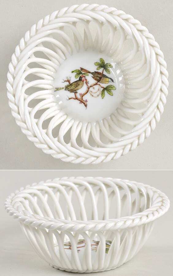 Rothschild Bird (RO) 3" Round Open Weave Basket by Herend-1