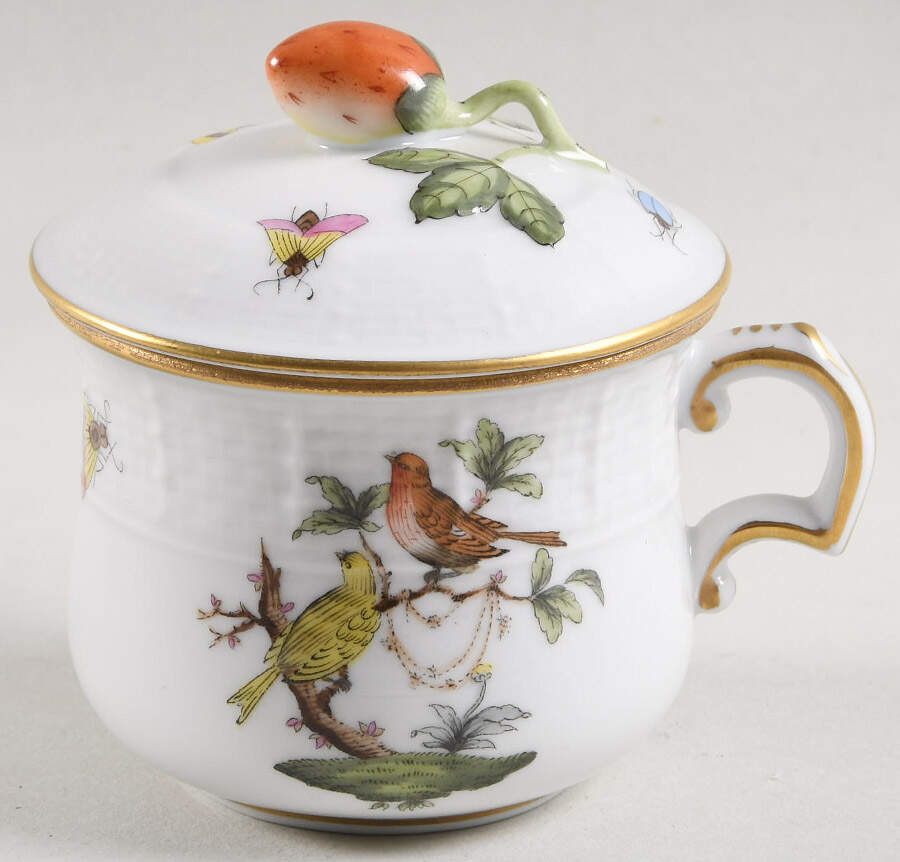 Rothschild Bird (RO) Pot de Creme (2 Pc)-Lid & Base by Herend-1
