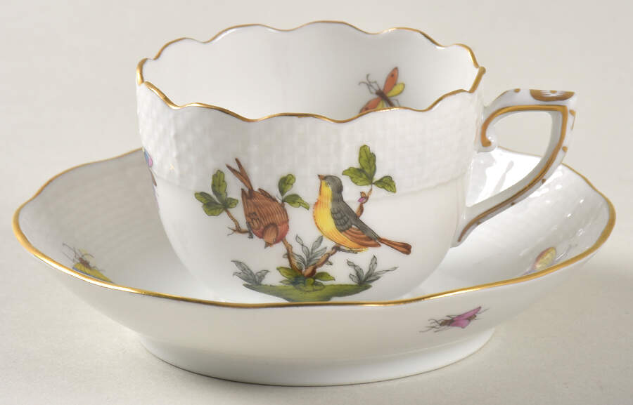 Rothschild Bird (RO) Flat Demitasse Cup & Saucer Set by Herend-1