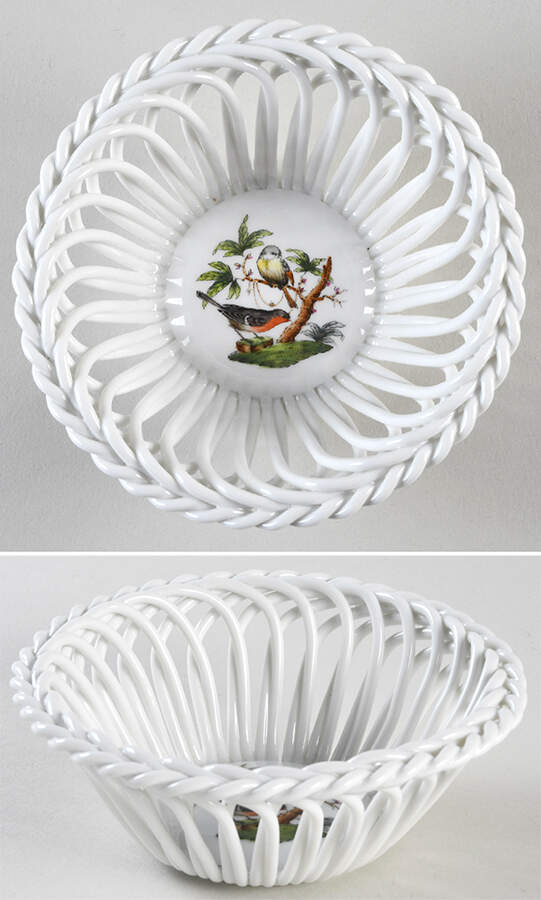Rothschild Bird (RO) 4" Round Open Weave Basket by Herend-1