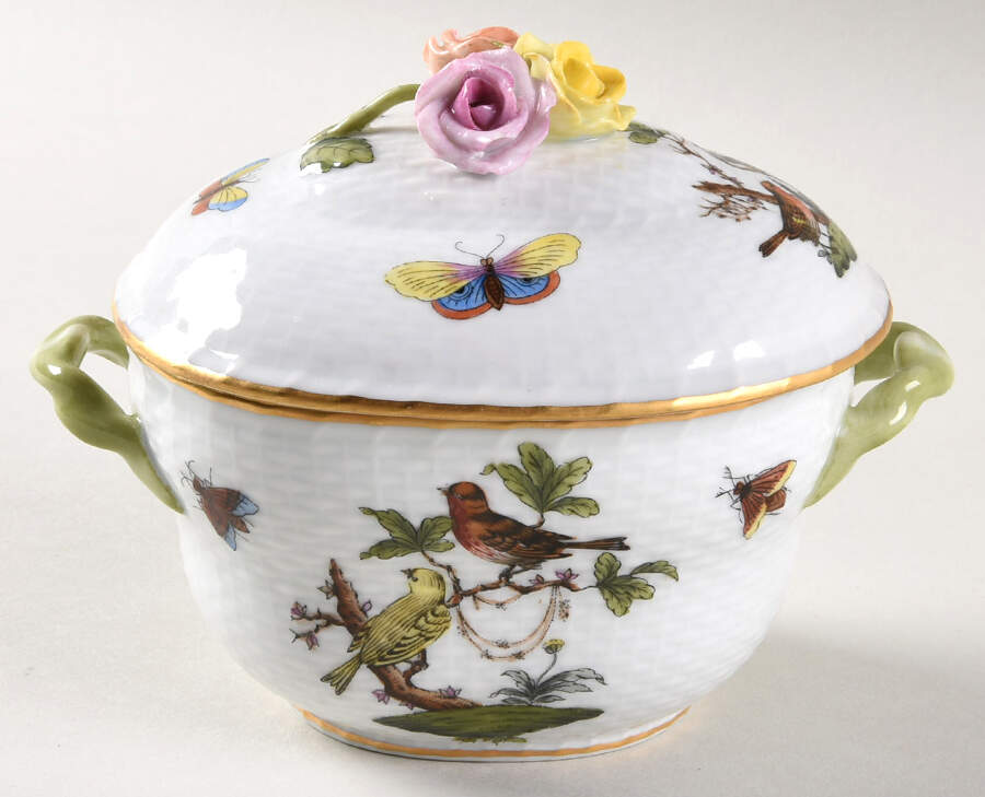 Rothschild Bird (RO) 4" Oval Bon Bon & Lid by Herend-1