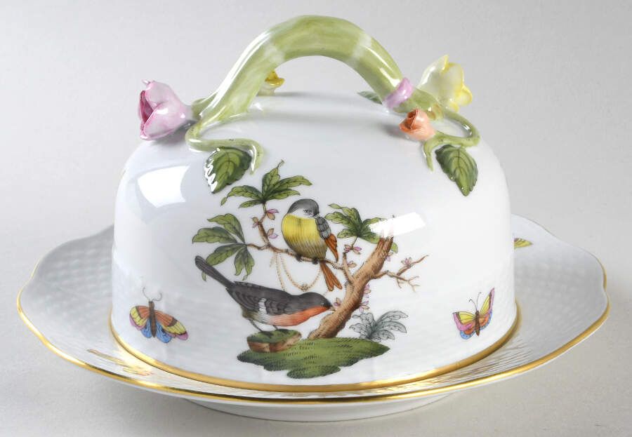 Rothschild Bird (RO) Round Cheese Dish & Lid by Herend-1