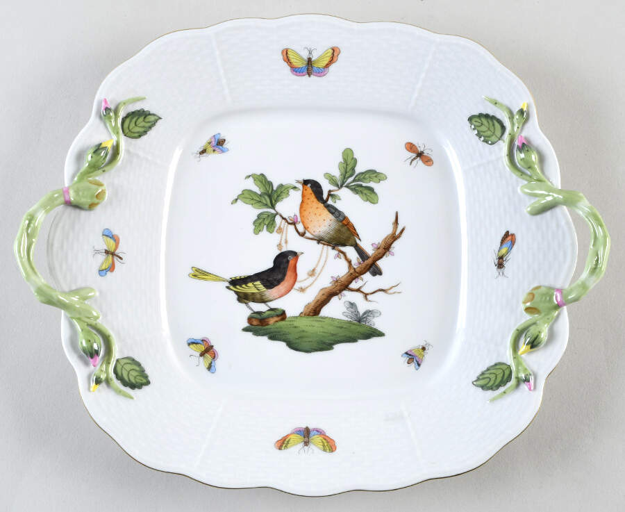 Rothschild Bird (RO) 11" Square Handled Cake Plate by Herend-1