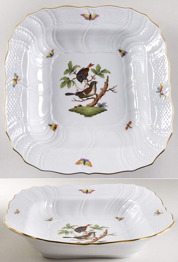 Rothschild Bird (RO) 10" Large Square Fruit Bowl by Herend-1