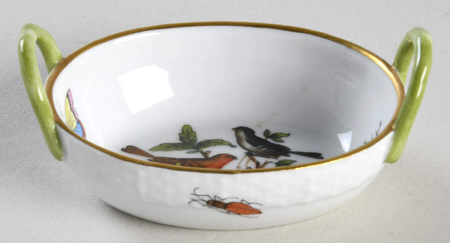 Rothschild Bird (RO) 2" Small Oval Handled Basket by Herend-1