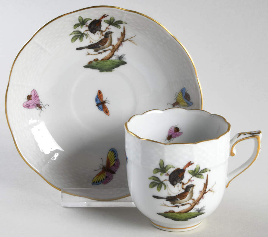 Rothschild Bird (RO) Flat Demitasse Cup & Saucer Set by Herend-1