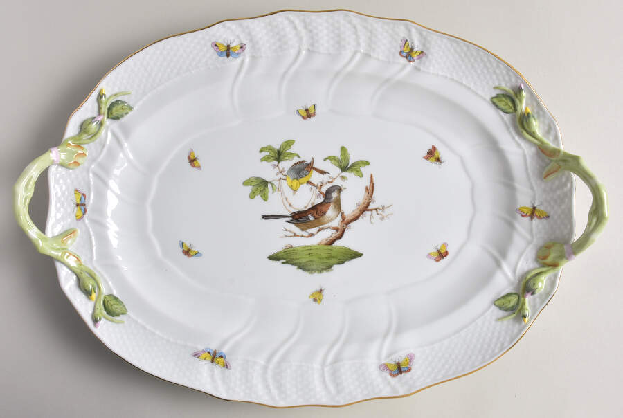 Rothschild Bird (RO) 15" Oval Handled Platter by Herend-1