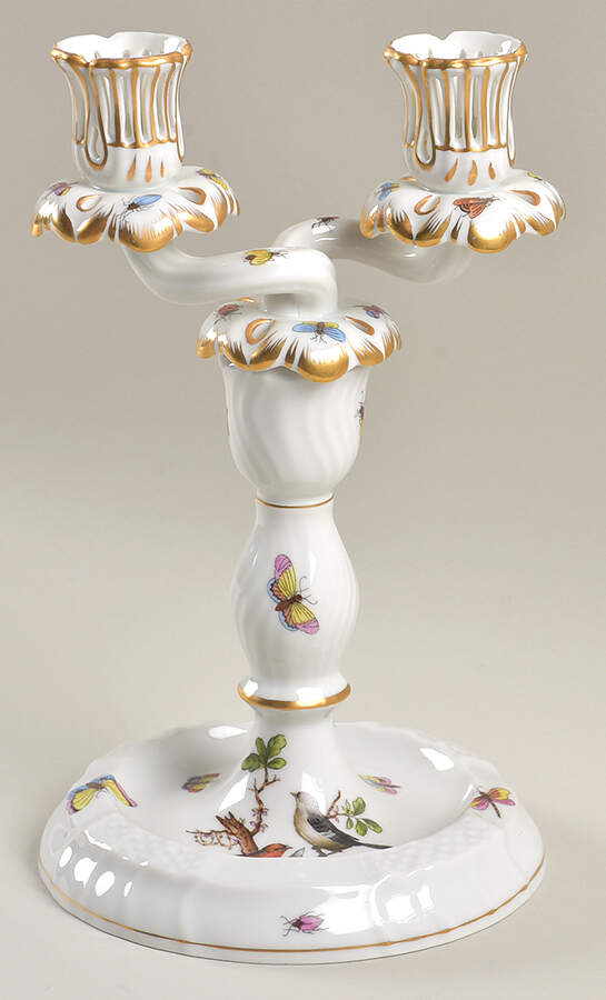 Rothschild Bird (RO) 9" Double Light Candlestick by Herend-1