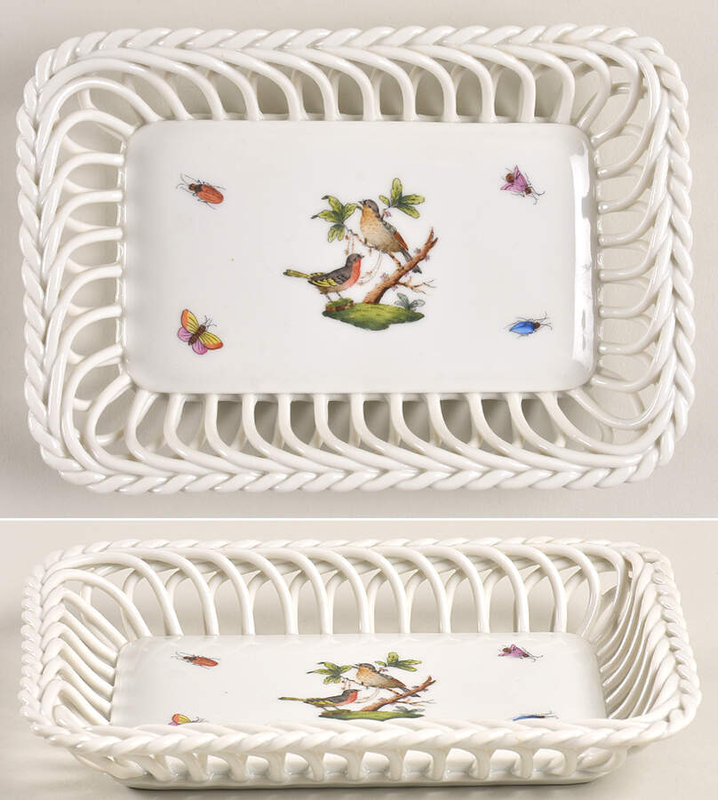 Rothschild Bird (RO) 6" Rectangular Open Weave Basket by Herend-1