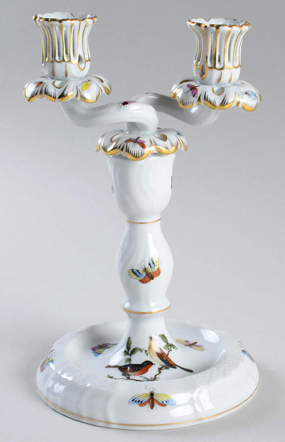 Rothschild Bird (RO) 9" Double Light Candlestick by Herend-1