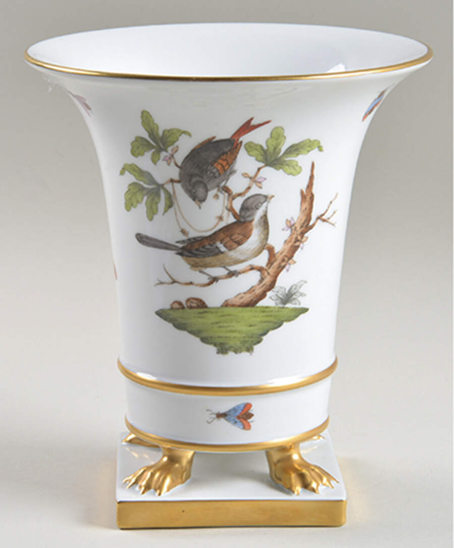 Rothschild Bird (RO) 7" Claw Footed Urn Vase by Herend-1