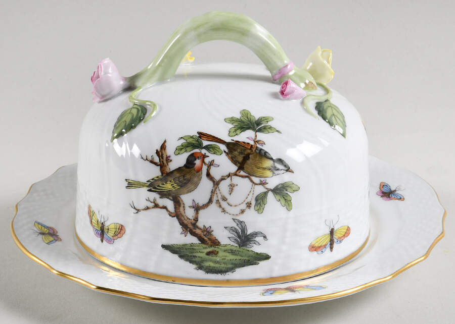 Rothschild Bird (RO) Round Cheese Dish & Lid by Herend-1