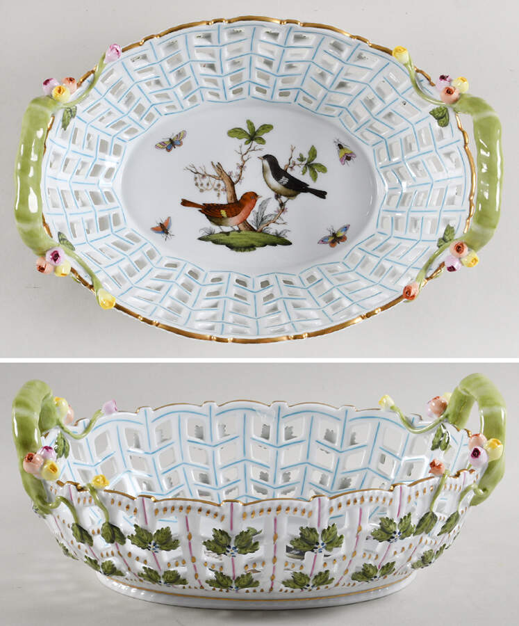 Rothschild Bird (RO) 10" Oval Open Weave Basket by Herend-1