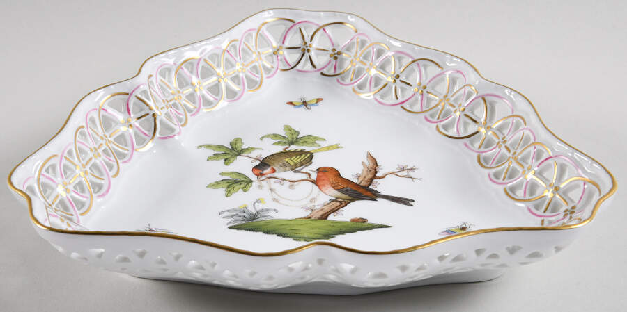 Rothschild Bird (RO) Large Pierced Triangular Dish by Herend-1