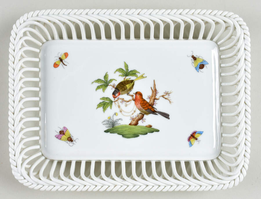 Rothschild Bird (RO) 8" Rectangular Open Weave Basket by Herend-1