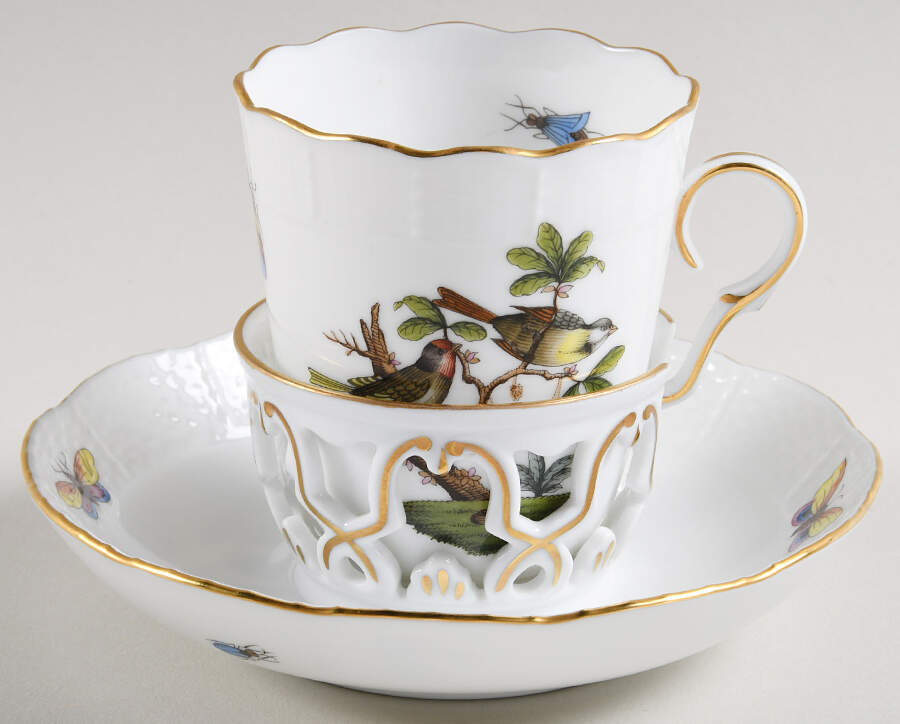 Rothschild Bird (RO) Trembleuse Cup & Saucer Set by Herend-1