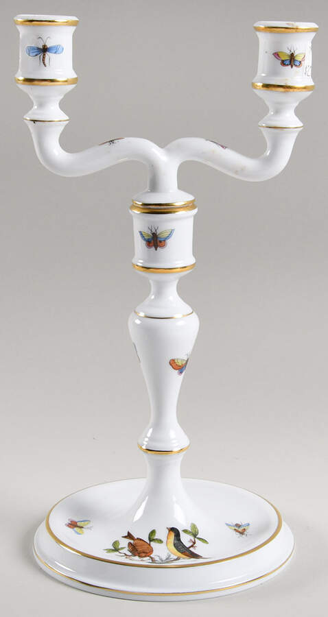 Rothschild Bird (RO) 10" Double Lt Candlestick (Uses a Candle Arm) by Herend-1