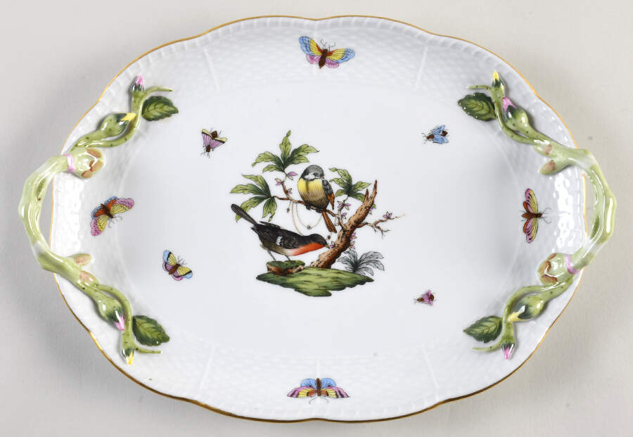 Rothschild Bird (RO) 11" Oval Handled Tray by Herend-1