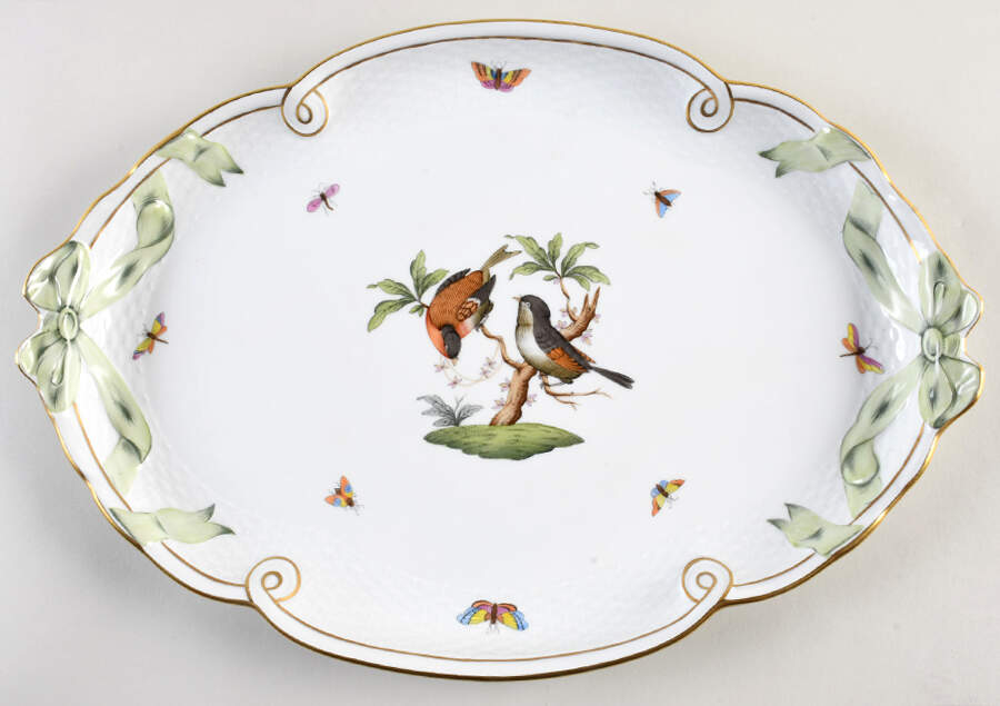 Rothschild Bird (RO) 15" Oval Ribbon Tray by Herend-1