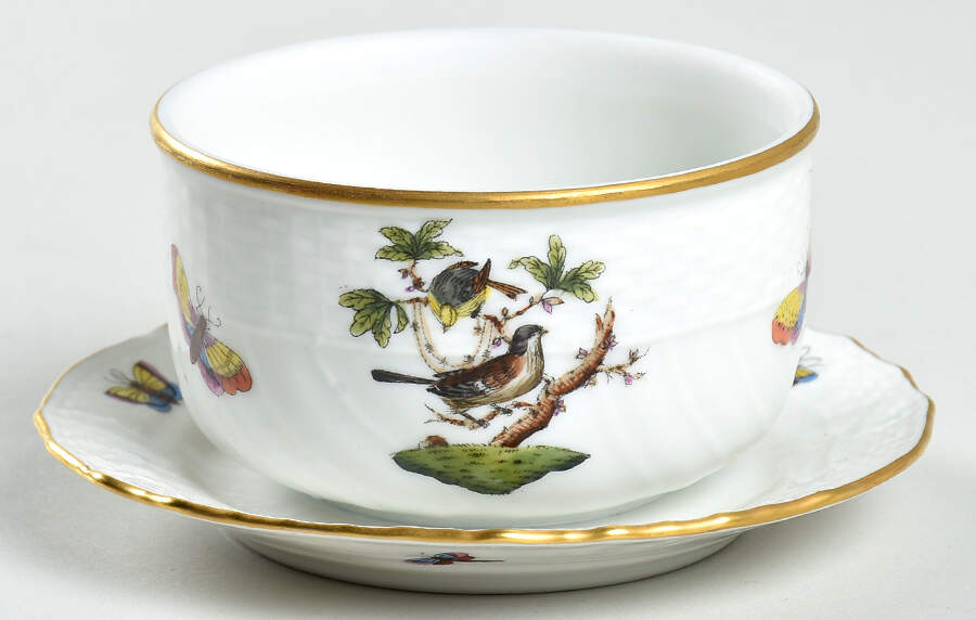 Rothschild Bird (RO) Jam/Jelly w/Attached Underplate No Lid by Herend-1