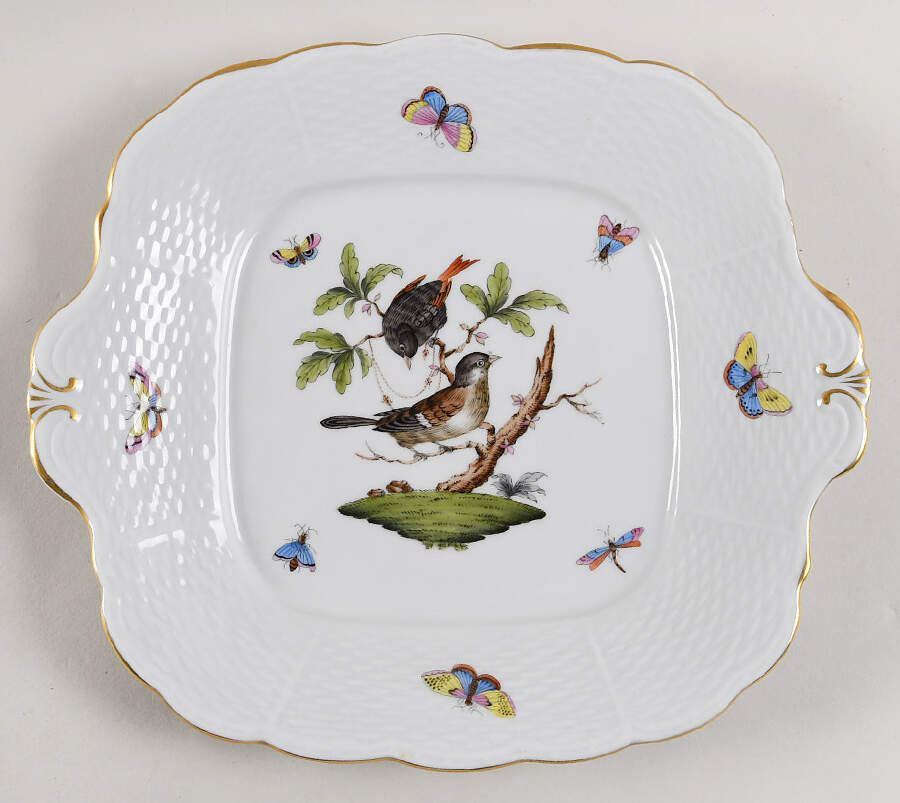 Rothschild Bird (RO) Square Handled Cake Plate by Herend-1