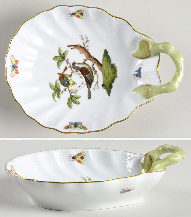 Rothschild Bird (RO) 6" Handled Shell Shaped Dish by Herend-1