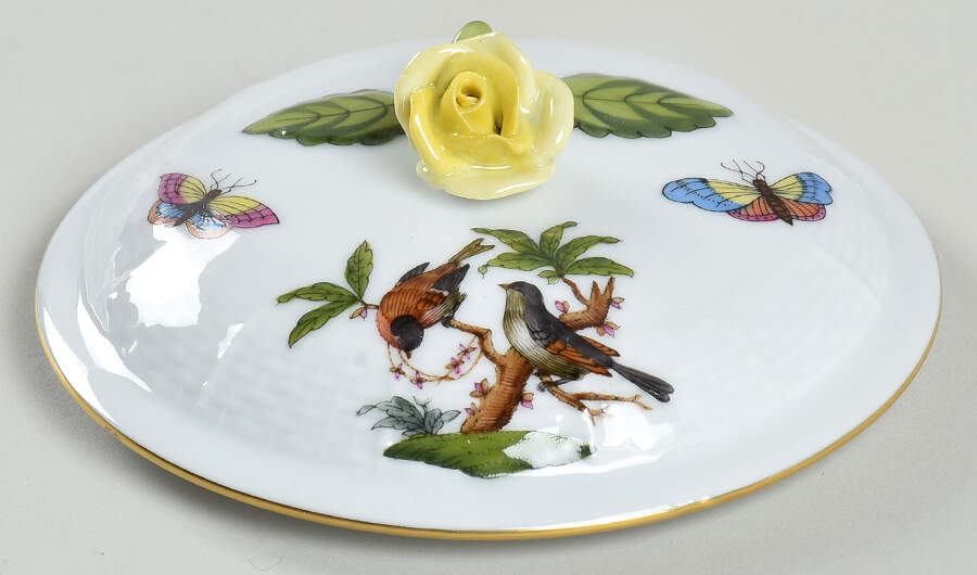 Rothschild Bird (RO) Lid w/Yellow Rose Finial for Cream Soup Bowl by Herend-1