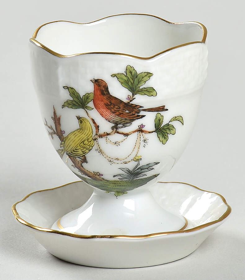Rothschild Bird (RO) Egg Cup with Attached Underplate by Herend-1