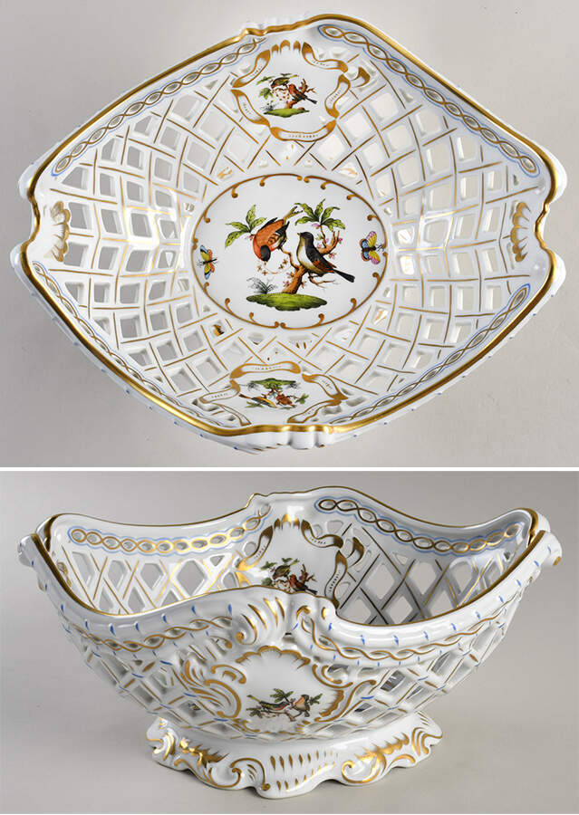 Rothschild Bird (RO) 10" Oval Openwork Basket by Herend-1