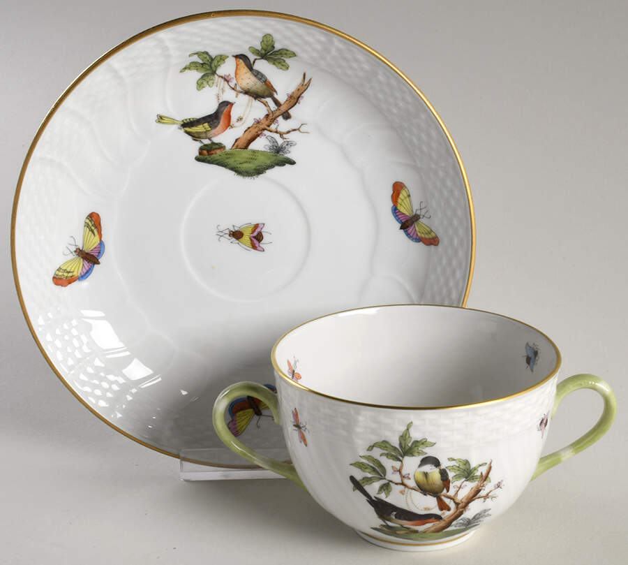 Rothschild Bird (RO) Flat Bouillon Cup & Saucer by Herend-1