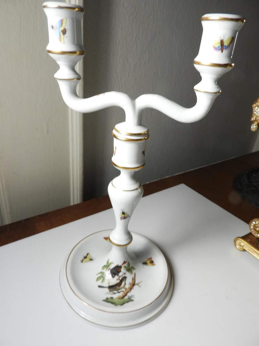 Rothschild Bird (RO) 10" Double Lt Candlestick (Uses a Candle Arm) by Herend-1