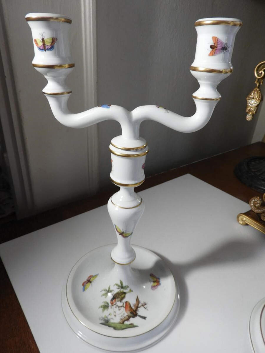 Rothschild Bird (RO) 10" Double Lt Candlestick (Uses a Candle Arm) by Herend-1