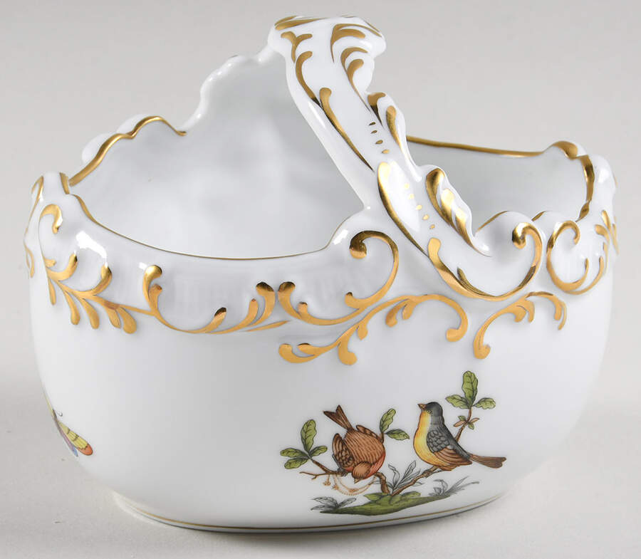 Rothschild Bird (RO) Small Oval Handled Basket by Herend-1