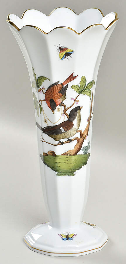Rothschild Bird (RO) 8" Scalloped Vase by Herend-1