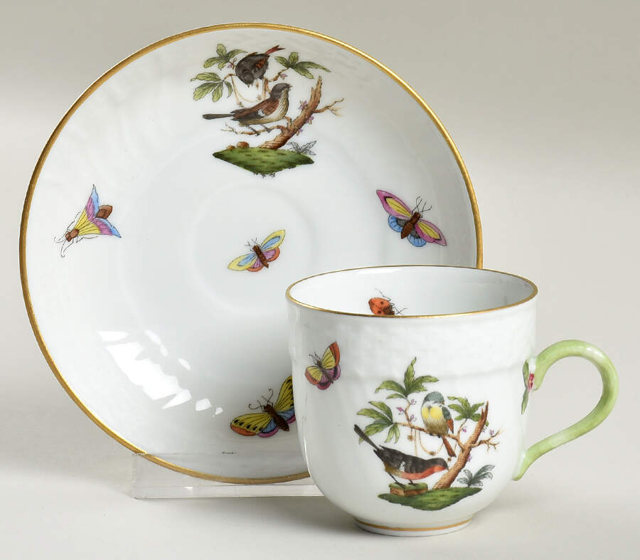 Rothschild Bird (RO) Flat Demitasse Cup & Saucer Set by Herend-1