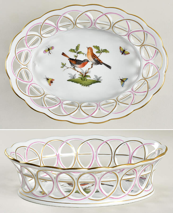 Rothschild Bird (RO) 8" Oval Open Weave Basket by Herend-1