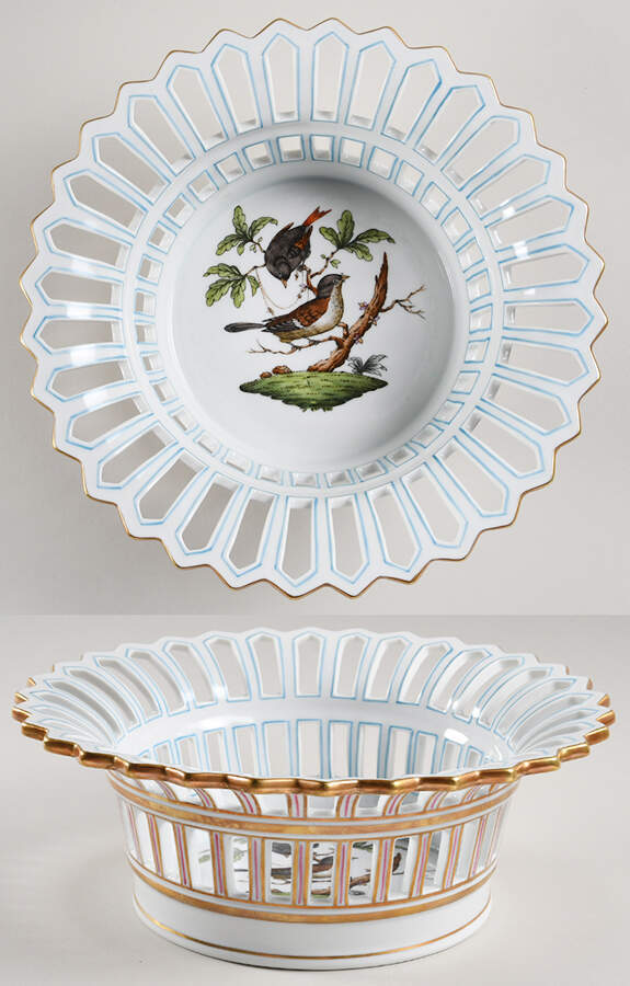 Rothschild Bird (RO) 9" Round Open Weave Basket by Herend-1