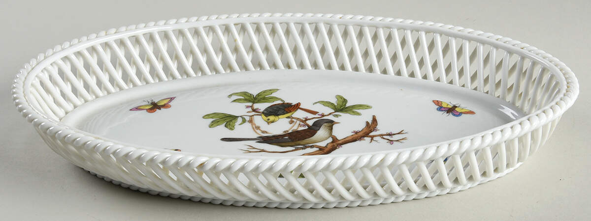 Rothschild Bird (RO) 10" Oval Open Weave Basket by Herend-1