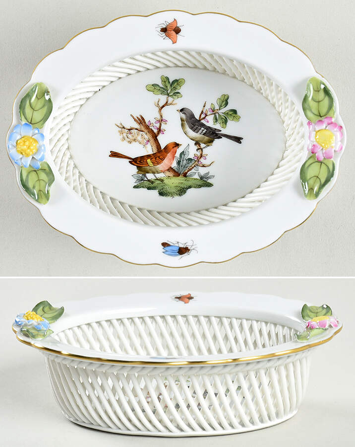 Rothschild Bird (RO) 5" Oval Open Weave Basket by Herend-1
