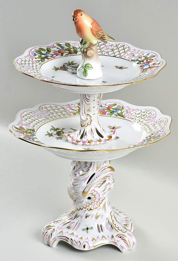 Rothschild Bird (RO) 5 Piece 2 Tier Server w/Bird Finial by Herend-1