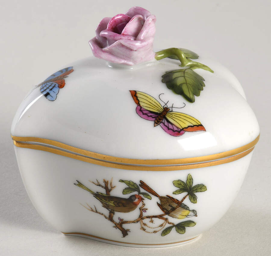 Rothschild Bird (RO) 3" Heart Shaped Box & Lid by Herend-1