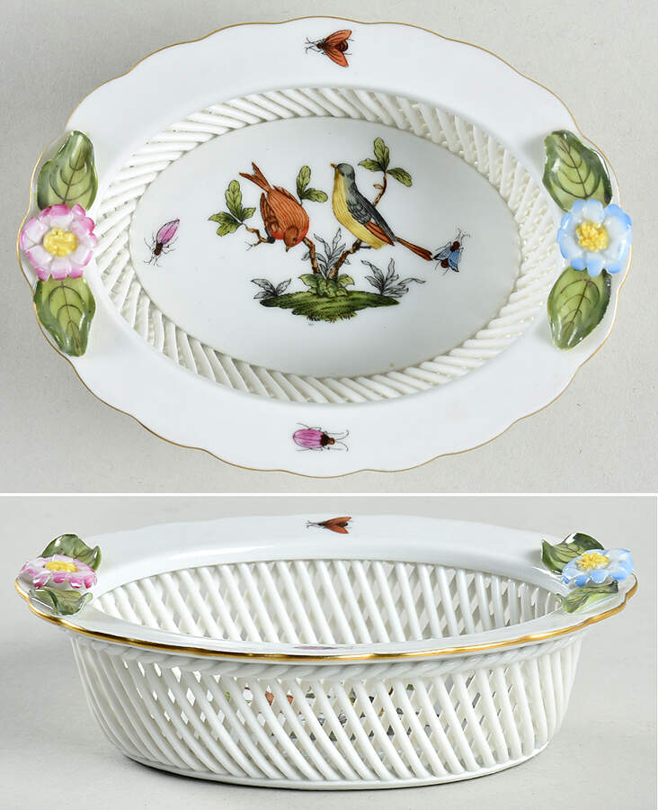 Rothschild Bird (RO) 5" Oval Open Weave Basket by Herend-1