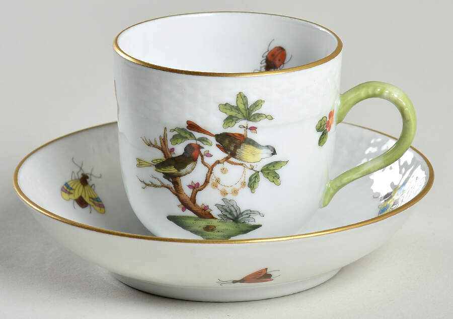 Rothschild Bird (RO) Flat Demitasse Cup & Saucer Set by Herend-1