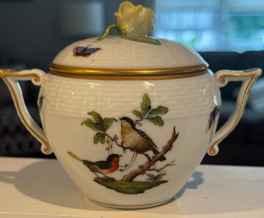 Rothschild Bird (RO) Sugar Bowl & Lid by Herend-1