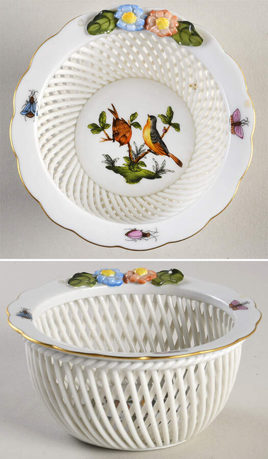 Rothschild Bird (RO) 4" Small Round Open Weave Basket by Herend-1