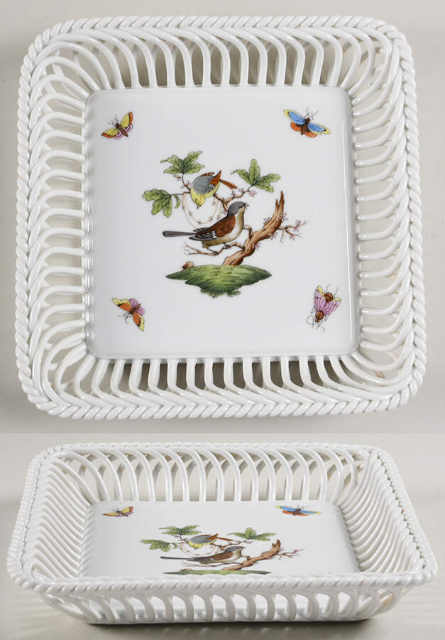 Rothschild Bird (RO) 7" Square Open Weave Basket by Herend-1