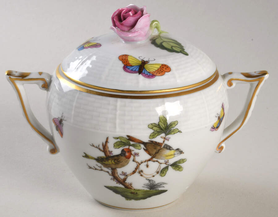 Rothschild Bird (RO) Sugar Bowl & Lid by Herend-1