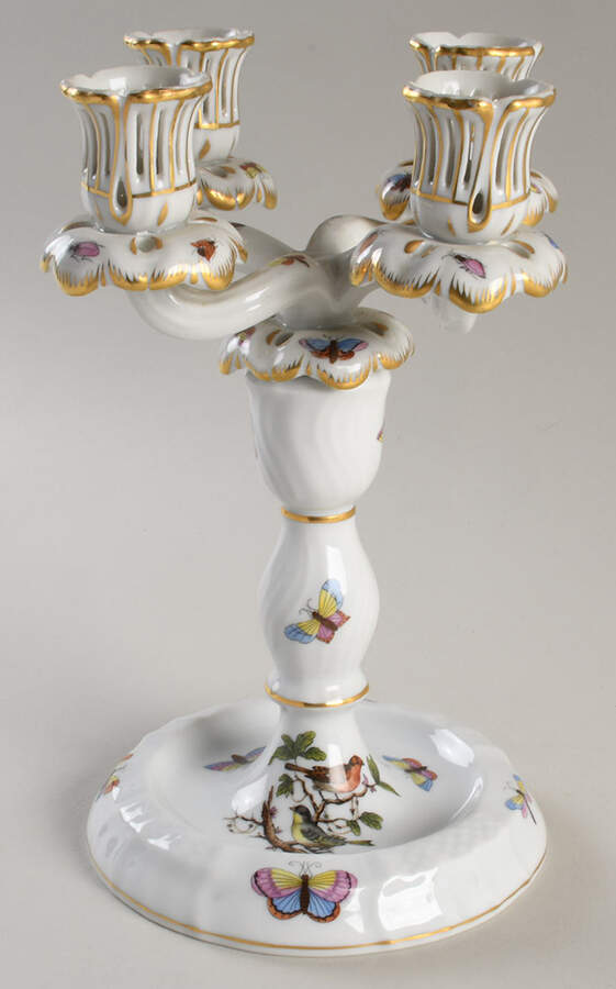 Rothschild Bird (RO) 8 3/4" 4 Light Candlestick (Uses 4 Lt Arm) by Herend-1