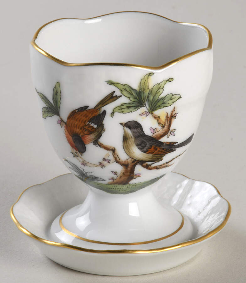 Rothschild Bird (RO) Egg Cup with Attached Underplate by Herend-1